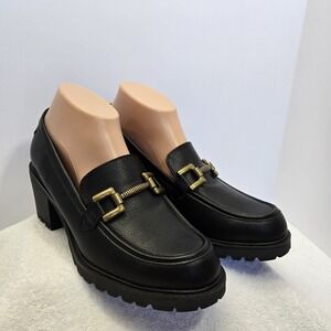 ZODIAC Women's Size 9.5 Gemma Block Heel Brass Buckle Slip On Loafer Lug Sole